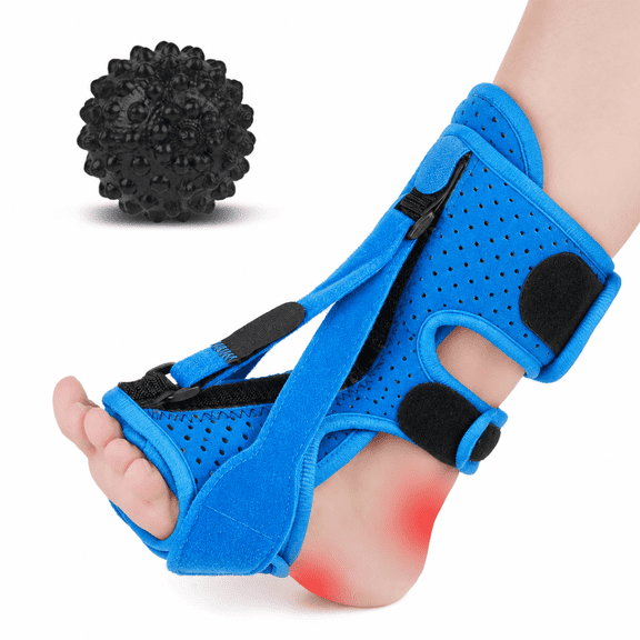 Plantar Fasciitis Night Splint with Massage Ball, 2-in-1 Recovery Kit for Morning Pain Relief, Adjustable Foot Brace for Sleeping, Achilles Tendonitis Heel Spur Support, Fits Women Men