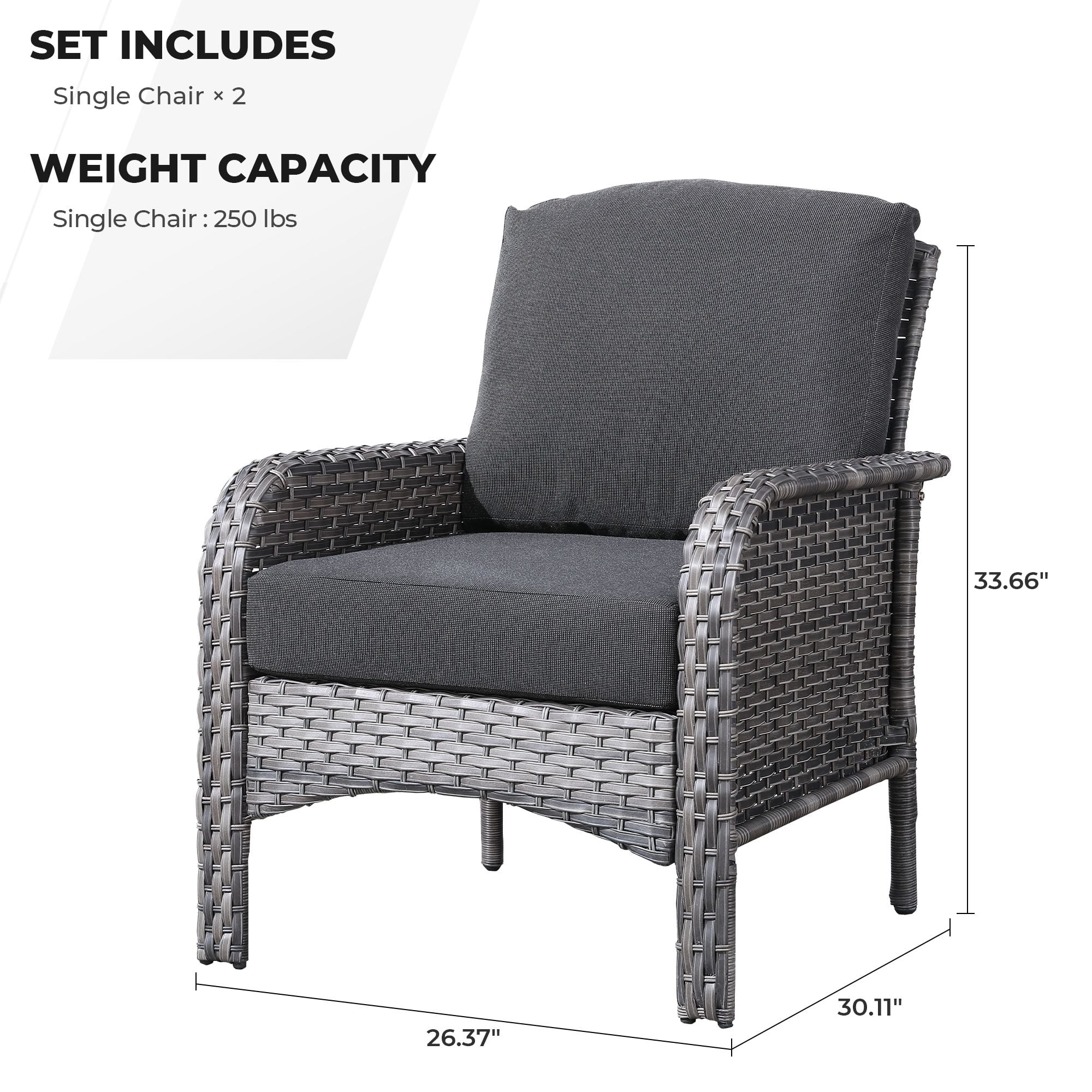 XIZZI 2 Pieces Wicker Outdoor Patio Furniture High Back Rattan Conversation Set All Weather Patio Chair Set with Cushions for Balcony, Black