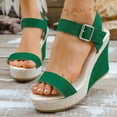 thumbnail image 2 of Women's Wedge Platform Sandals Dressy Casual Comfortable Summer Height Increasing Open Toe Ankle Strap Buckle Women Sandal Army Green 7(39), 2 of 9