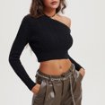 thumbnail image 7 of Itsame Knitted Sweater Women Long Sleeves Knitted Half Shoulder Sweatershirt High Neck New Solid Color Sweatshirts Black Size L, 7 of 7