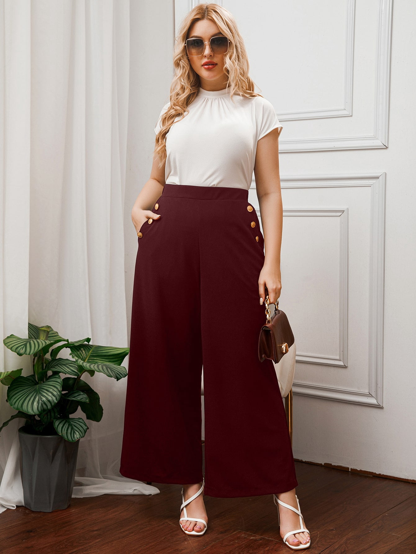 Fake Button Wide Leg Pants 3XL(18 