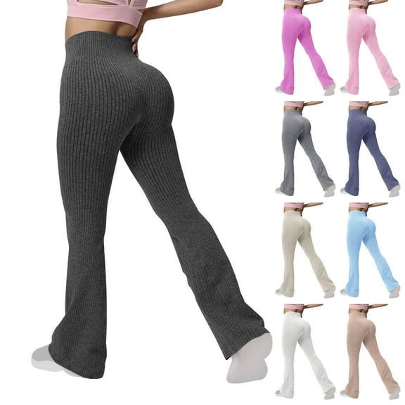 Miluxas Flared Leggings for Women High Waist No Front Seam Knit Flare Yoga Pants Hidden Scrunch Workout Leggings White XS(XS)