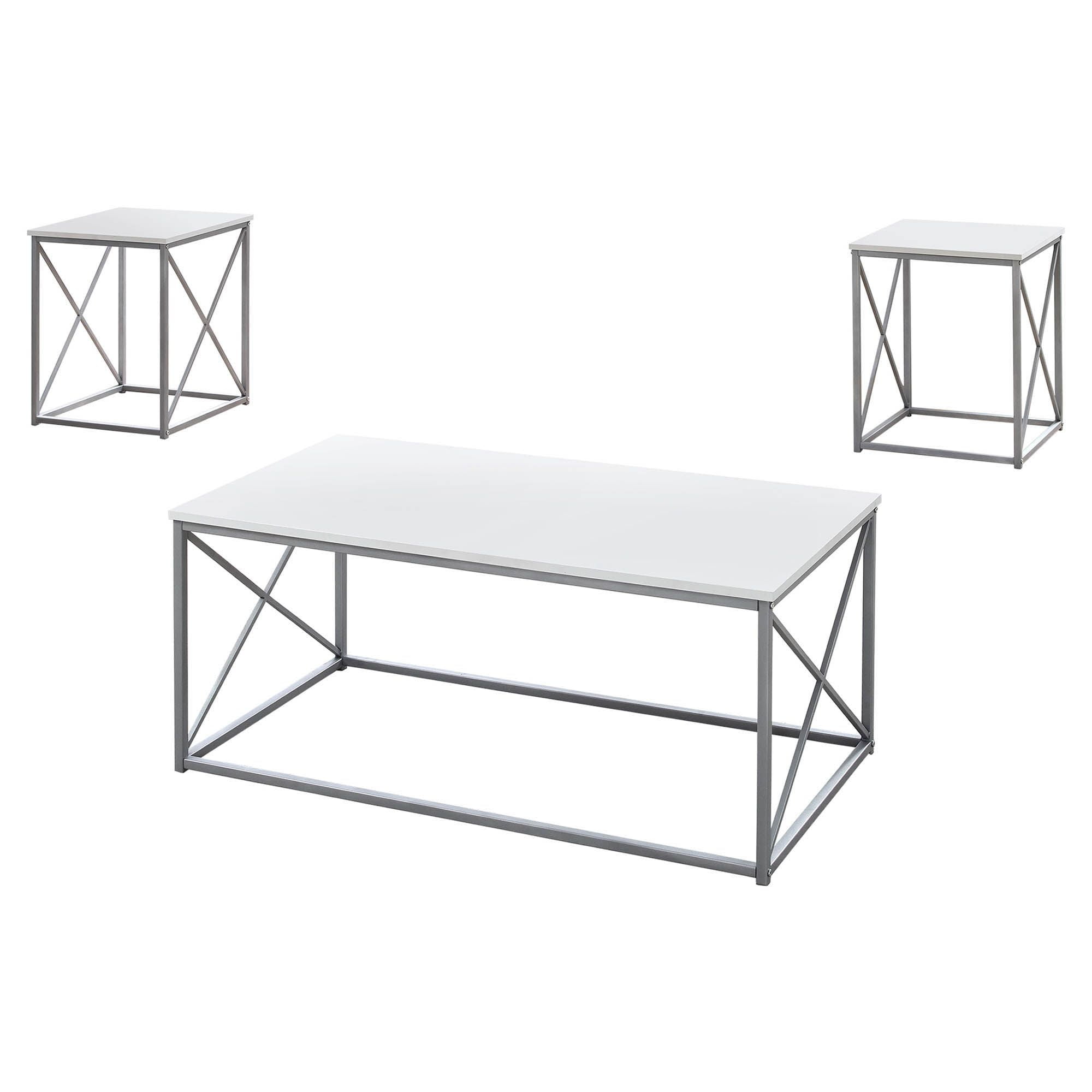 Offex 3Pc Contemporary Living Room Coffee and End Table Set White