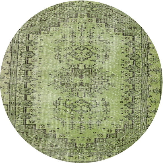 Ahgly Company Machine Washable Indoor Round Contemporary Avocado Green Area Rugs, 7' Round