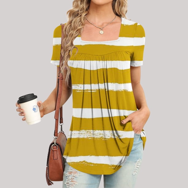 Fiudx Ofertas Flash Artículos En Oferta Blusa Holgada de Manga Corta con Cuello Redondo Informal Estampada a La Moda para Mujer