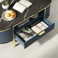 thumbnail image 2 of Yiwa Modern Oval Coffee Table, 48" Fluted Center Table with Storage Organizer and Faux Marble Top, 2 of 7