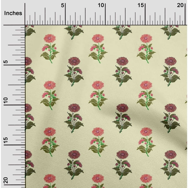 oneOone Polyester Lycra Light Yellow Fabric Floral Block Fabric For Sewing Printed Craft Fabric By The Yard 56 Inch Wide
