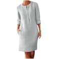 thumbnail image 2 of Cavosen Midi Dresses for Women Long Sleeve White Cotton Linen Fashion Dress Crew Neck Knee Length Dress Solid Casual Dress Button with Pocket Vacation Fall Winter Clothes 2XL, 2 of 5
