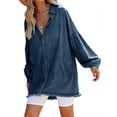 thumbnail image 3 of sicmoss Women's Blue Cotton Oversized Distressed Denim Button Down Jean Dress Flowy Mini with Pockets, 3 of 6