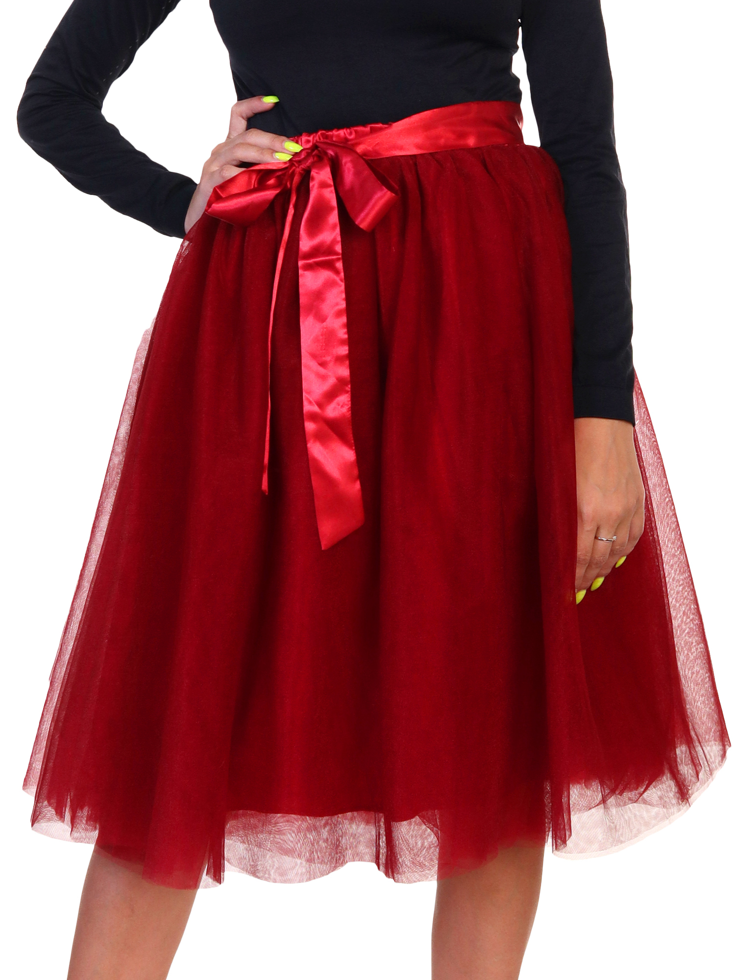 "Angelina Mesh Tutu Midi Skirt with Detachable Satin Ribbon (1-Pack)" - image 3 of 3