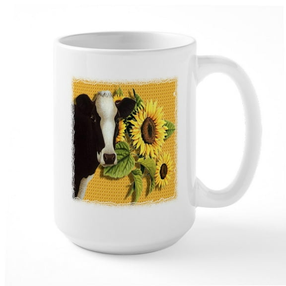 CafePress - Cow With Sunflowers Mug - 15 oz Ceramic Large White Novelty Mug