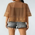 thumbnail image 3 of Blouse Boléro Transparente pour Femmes, Cardigan à Manches Courtes en Dentelle Patchwork Couleur Unie, 3 of 6