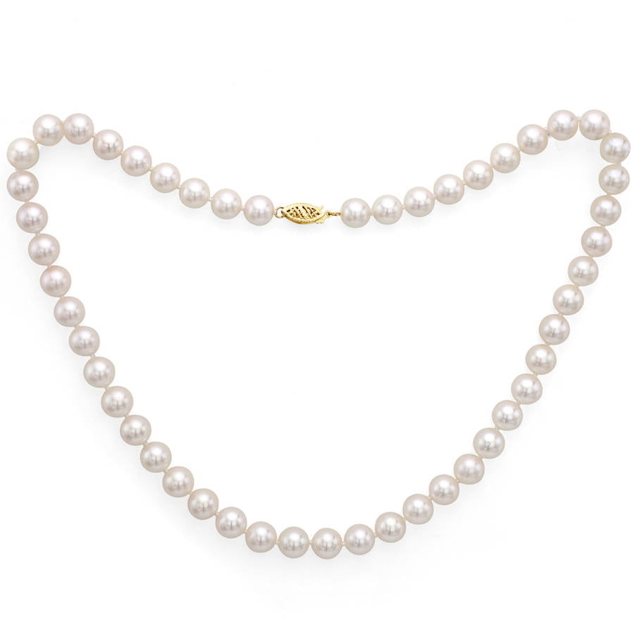 6.5-7mm White Perfect Round Akoya Pearl 30" Necklace with 14kt Yellow Gold Clasp by Generic