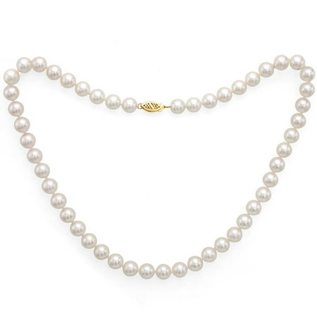 6.5-7mm White Perfect Round Akoya Pearl 30 Necklace with 14kt Yellow Gold Clasp