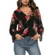 thumbnail image 2 of Blusa de manga de campana con cuello en mujer Camisa delantera con estampado floral METRO Baoblaze Camisa floral con cuello en V para mujer, 2 of 8
