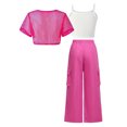 thumbnail image 7 of Girls 3‑Piece Outfit Mesh Short Sleeve Shrug Star Print Cami Tank Top and Elastic Waist Wide Leg Cargo Long Pants Casual Fashion Clothing Set for Kids Daily Party Wear(Red,10-11 Years), 7 of 7
