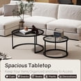 thumbnail image 4 of 31.5" Nesting Coffee Table Set of 2, Round Nesting Coffee Tables with Tempered Glass Top, End Tables with Metal Frame for Living Room, Bedroom, Grey Transparent Glass, 4 of 7