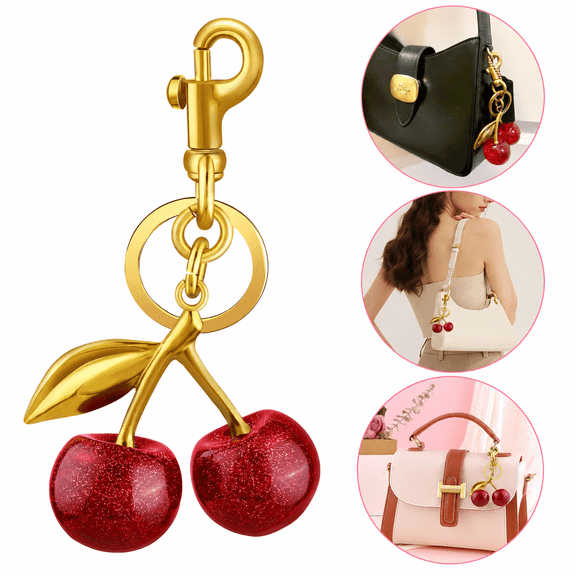 Cute Cherry Bag Charm Key Chain, Sweet Fruit Purse Charms Decorative Keychain for Handbags, Lovely Cherry Themed Accessory Gift for Women Girls