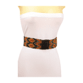 thumbnail image 6 of Women Brown Elastic Waistband Belt Orange Gold Beads Wood Buckle S M, 6 of 8