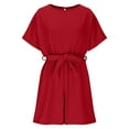 thumbnail image 5 of Women's Belted Vacation Romper - Short Sleeve Keyhole Back Jumpsuit | 2025 Summer Beach Crew Neck Playsuit Casual Cruise Outfit, 5 of 7