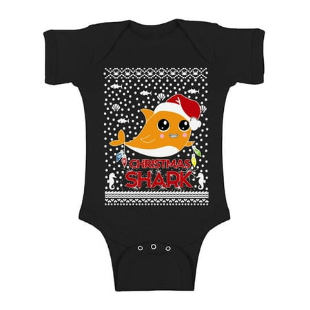 

Awkward Styles Ugly Christmas Baby Outfit Bodysuit Orange Xmas Shark Romper