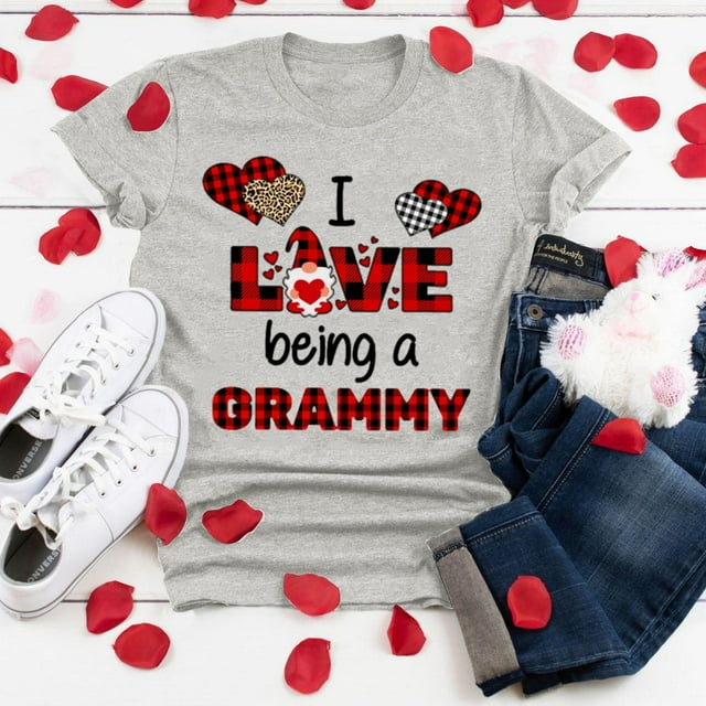 Hauts d'Été pour Femmes Grande Taille à Manches Courtes Grande Taille Manches Courtes Imprimé 3D Amour Col Rond Hauts Tee T-Shirt Blouse Col en V T-Shirt Femme en Liquidation
