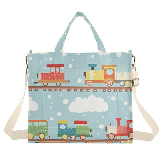 FORMRS Womens Corduroy Tote Bag Crossbody Shoulder Handbag with Pocket, Red Trains Pattern