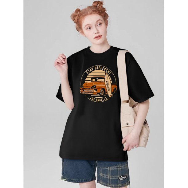 Vintage-Inspired Crew Neck T-Shirt with Geometric Print, 100% Polyester Knit Fabric, Casual Short Sleeve Tee for Summer