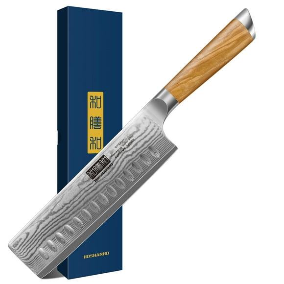 HOSHANHO Damascus Nakiri Knife 6.5 Inch, Super Sharp Damascus VG-10 Japanese Kitchen Knife, Cleaver and Vegetable Knife with Ergonomic Olive Wood Handle
