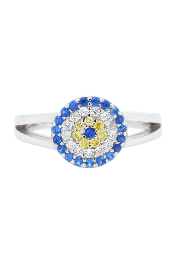 Multi-Color Cubic Zirconia Disc Split Shank Ring Sterling Silver Size 8