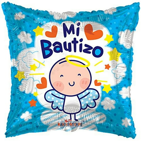 18" Baptism Angel " Mi Bautizo " Spanish Theme Blue Foil / Mylar Balloon ( 3 Balloons )