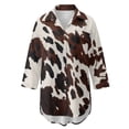 thumbnail image 4 of Xoenoiee Brown Cow Pattern Swimsuit Cover Up for Women Long Sleeve Button Down Blouse Bathing Suit Cover Ups Beach Shirt Dress for Beach Vacation Pool, L, 4 of 7