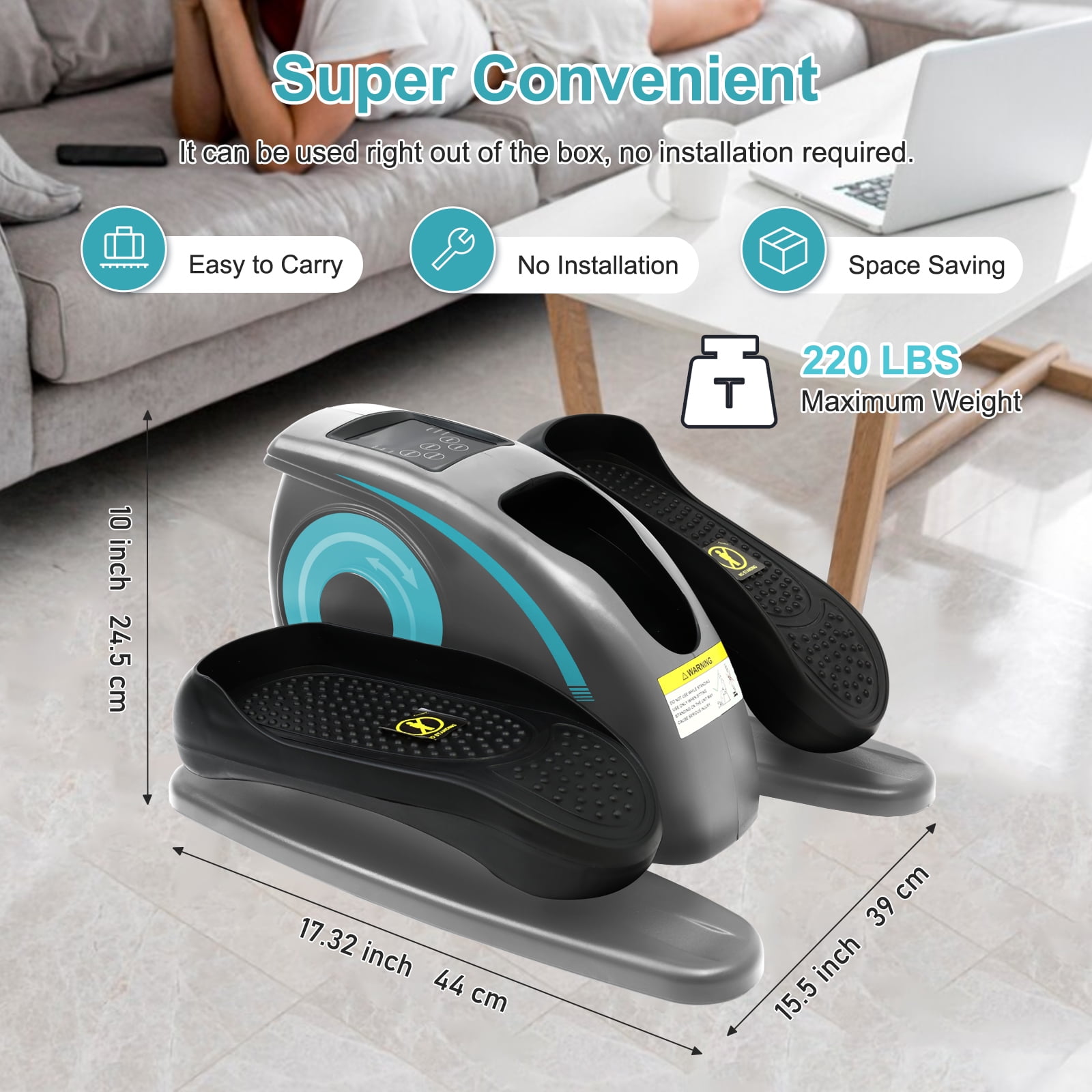 RICAN Under Desk Elliptical Machine, Ellipse Leg Exerciser for Seniors Fully Assembled, Portable & Quiet Electric Seated Pedal Exerciser with Remote Control & LCD Display Monitor