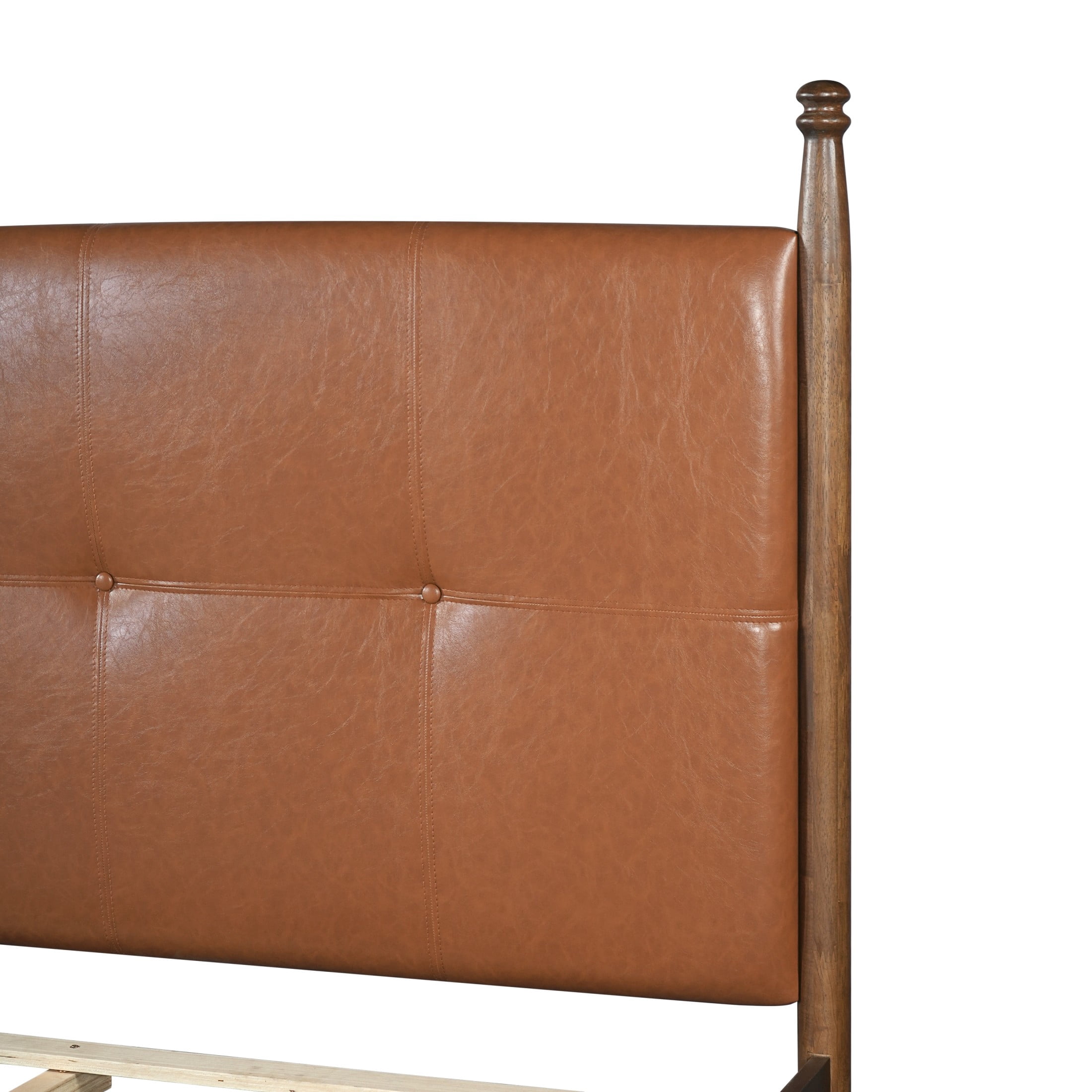 Christopher Knight Home Mid-Century King PU Upholstered Platform Bed with Tufted Headboard, Brown