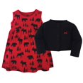 thumbnail image 3 of Hudson Baby - Conjunto De Vestido Y Cárdigan De Algodón Para Niña, Diseño De Oso De Alce Rojo, 3 Niños Pequeños, 3 of 3
