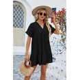 thumbnail image 3 of EASYBRAUS Women V Neck Midi Dress Loose A Line Pleated Summer Casual Dress Short Sleeve, 3 of 10