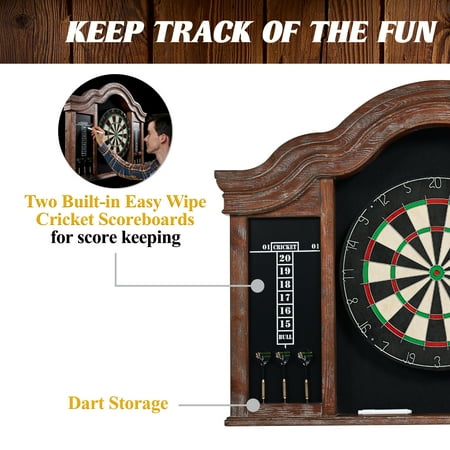Barrington - Kingsbury Wood Dartboard Display Cabinet With 18” Bristle Dartboard and Steel Tip Dart Set - Brown/Black
