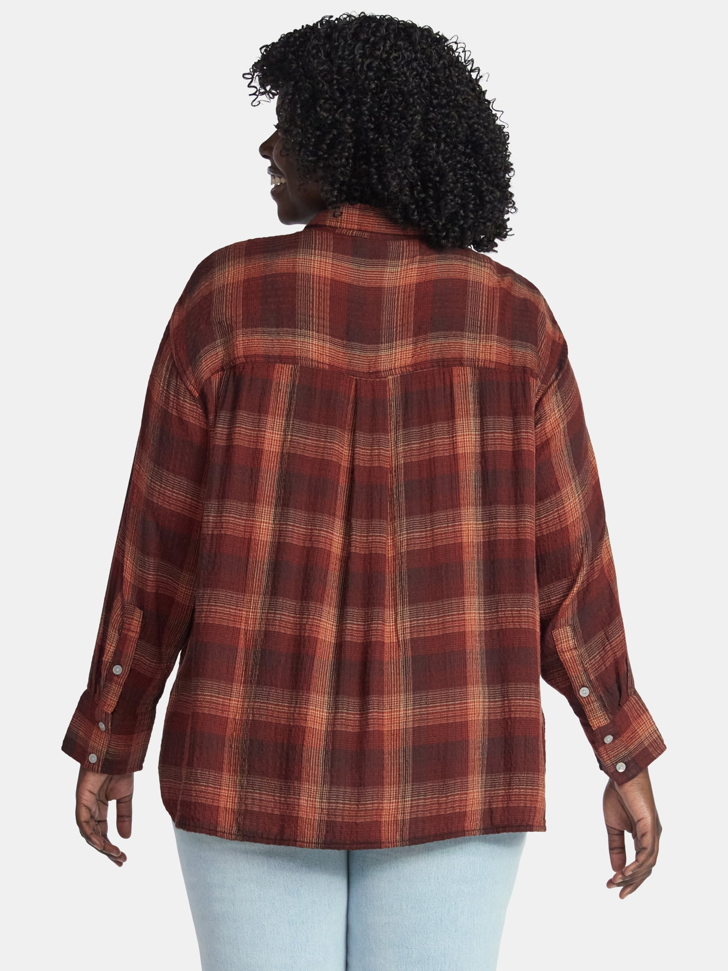 Terra & Sky Women's Plus Size Plaid Button Front Shirt, Sizes 0X-5X
