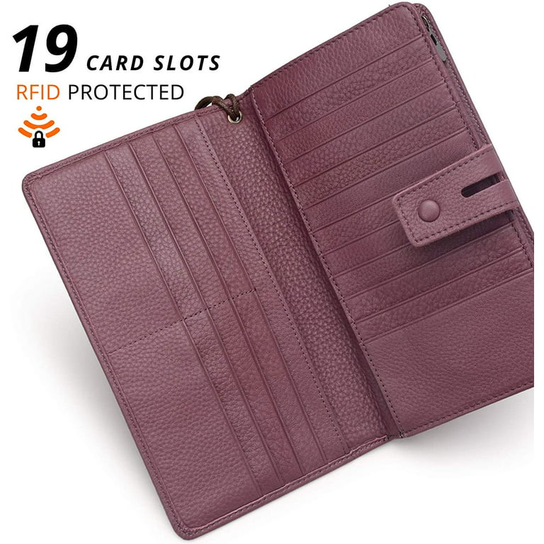 Bveyzi Small Soft Leather Wallet for Women RFID Blocking Ladies Card Holder with Double Zipper Pocket