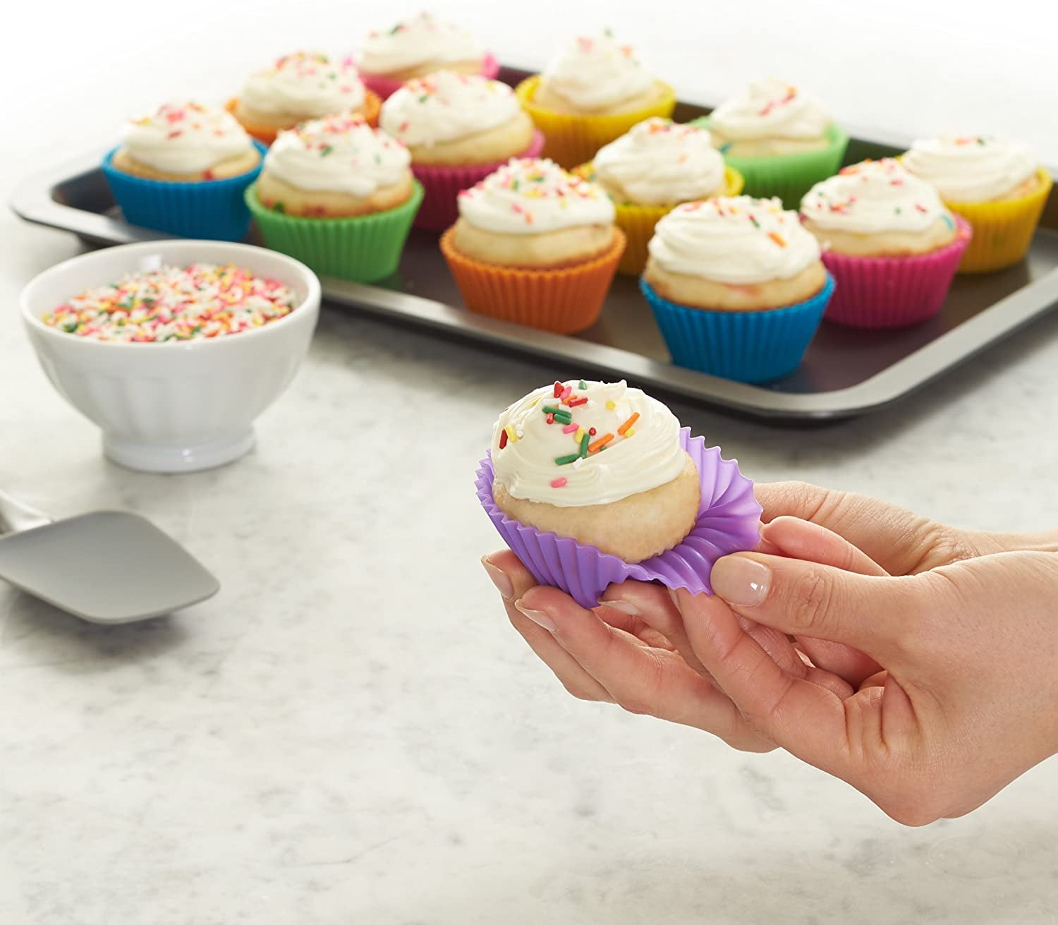 Cupcake Liners Random Truffle Cups-Pack of 24 ISFEY Reusable Silicone Baking 