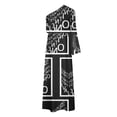 thumbnail image 4 of LOVZFMLL Robe d'Été pour Femme, Aguichant, à une Épaule, Imprimée, Ample, à Manches, Ourlet Fendu à Moitié, Bleu Marine, P, 4 of 5