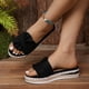 thumbnail image 5 of Sandalias de Cuña Negra para las Mujeres Pie Redondo Pescado Boca Bowknot Tejido Yute Espadrille Playa, Sandalias de Cuña Blanca para las Mujeres, 5 of 9