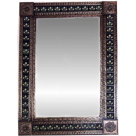 Big Brown Three-lily Tile Talavera Tin Mirror