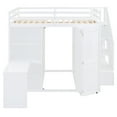 thumbnail image 4 of Full Size Loft Bed with Wardrobe, Wood Full Loft Bed with Desk and Storage Staircase, Loft Bed Frame with Bookcase, No Box Spring Needed, White, 4 of 9