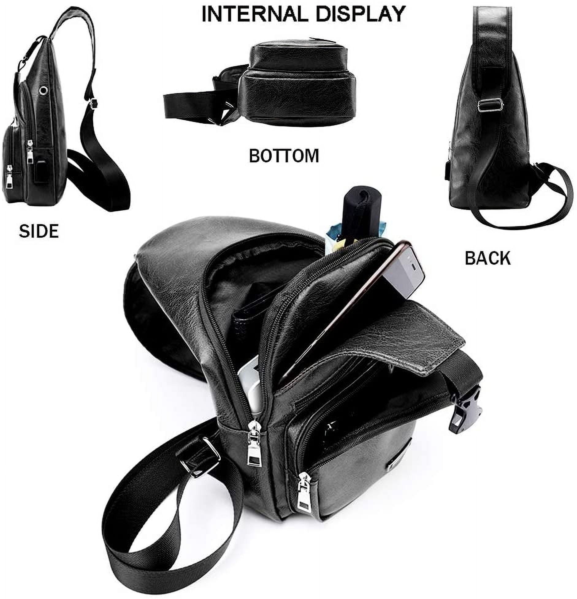 FADEON Large Sling Bags for Women Crossbody Sling Backpack, Designer PU  Leather Sling Purse Fashion Travel Chest Bag Black