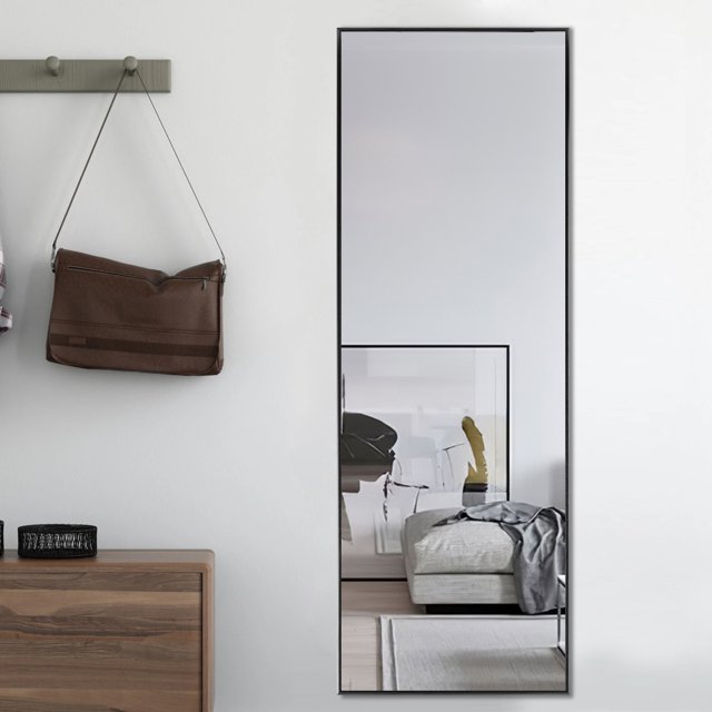 NeuType Black Floor Mirror with Stand Large Full Length Mirror Modern Wall Mounted Mirror 55"x16"