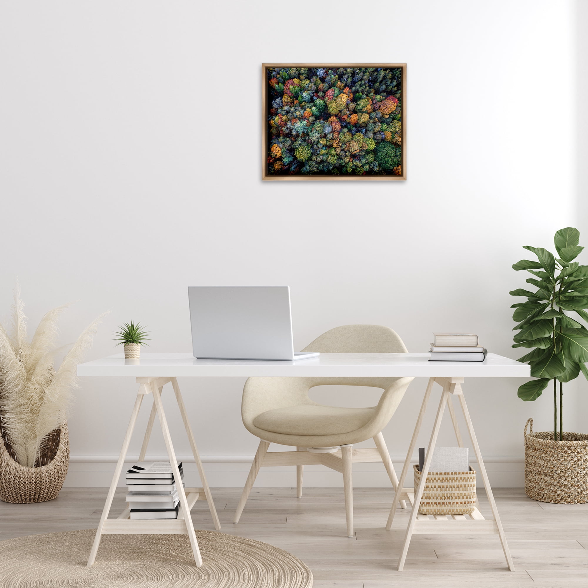 Stupell Industries Aerial View Autumnal Foliage Landscape & Nature Photography Brown Floater Framed Canvas Art Print Wall Art, 21 x 17
