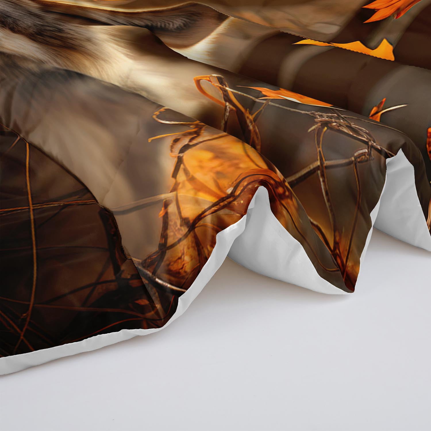 3pcs Wolf Family Autumn Leaves Comforter Set, Realistic Wildlife Bedding Set for Bedroom or Guest Room Decor, All Seasons Quilt Machine Washable Duvet with 2 Pillowcases