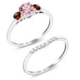 thumbnail image 2 of Gem Stone King 10K White Gold Pink Lab Grown Diamond and Red Garnet and Lab Grown Diamond Bridal-Sets Ring for Women | 0.86 Cttw | Round 5MM | Gemstone April Birthstone | Size 7, 2 of 5