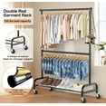 thumbnail image 2 of Heavy Duty Clothing Racks for Hanging Clothes Rack Double Rod Garment Rack Rolling Closet Wardrobe Rack on Wheels, Metal, Adjustable, Black, 2 of 15